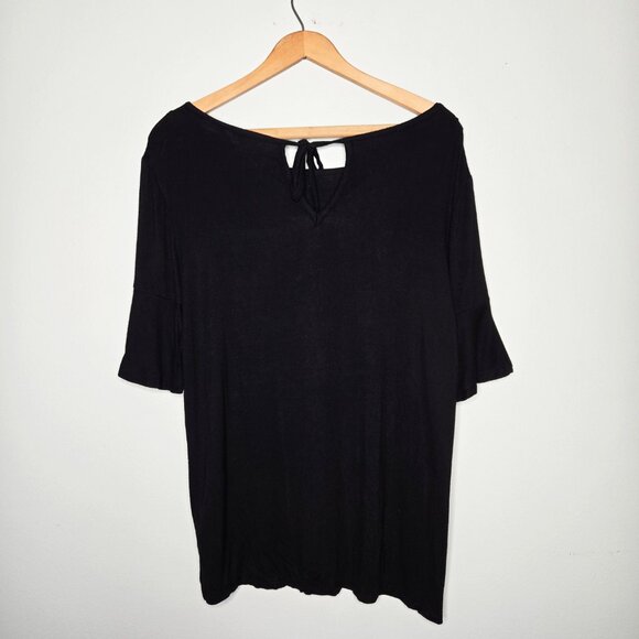LC Lauren Conrad Black Soft Stretchy Keyhole Blouse L - Picture 2 of 8